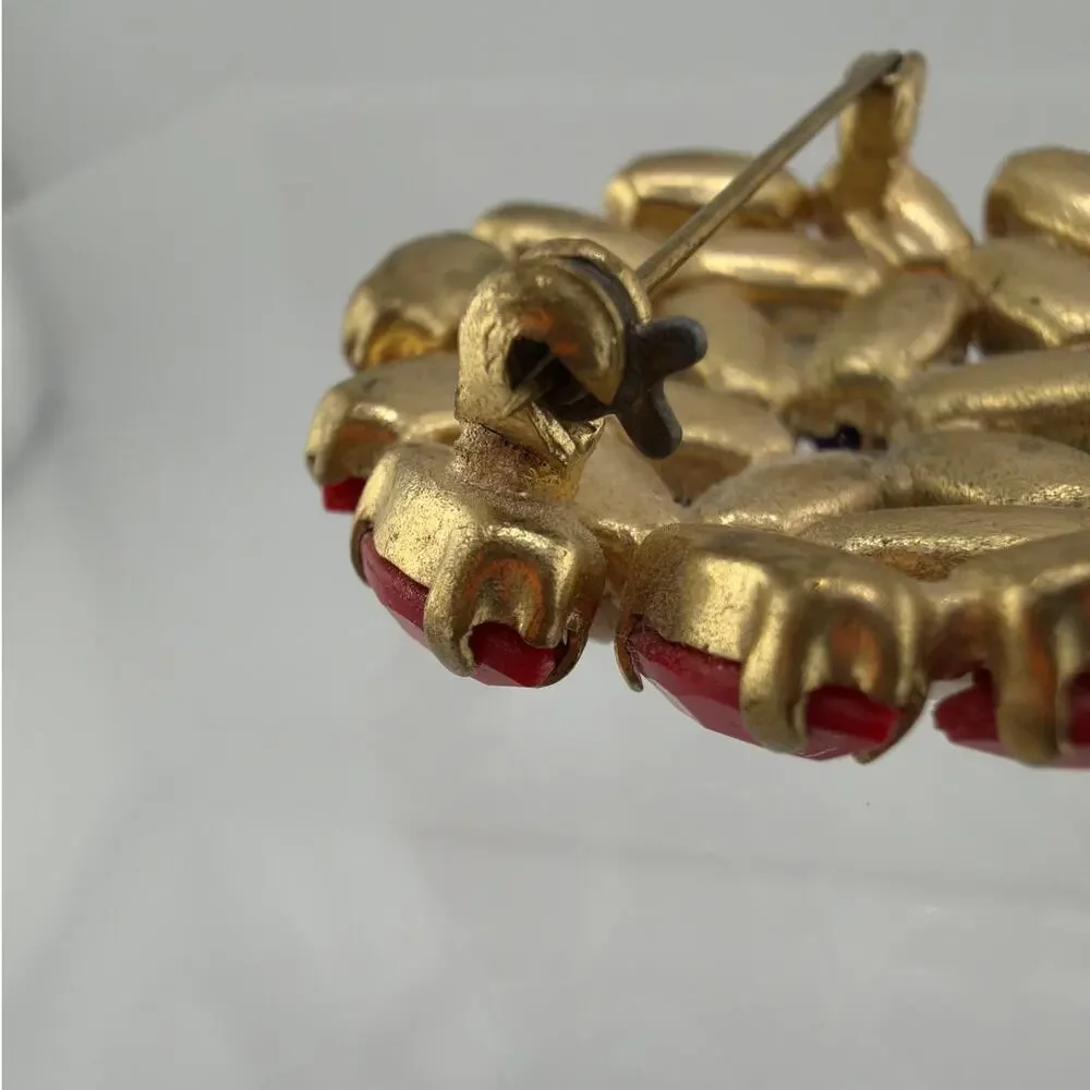 Vintage Red White Blue Spiral Rhinestone Brooch